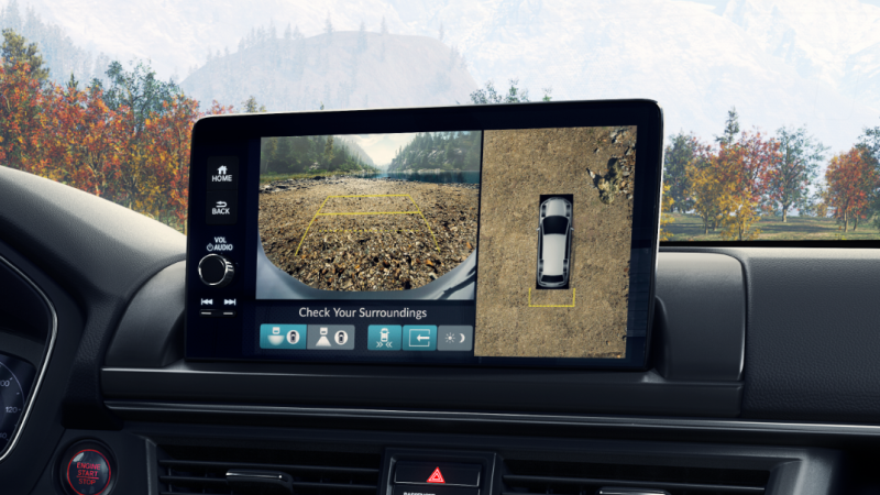 Pilot dashboard with touchscreen displaying the multi-view camera system. 