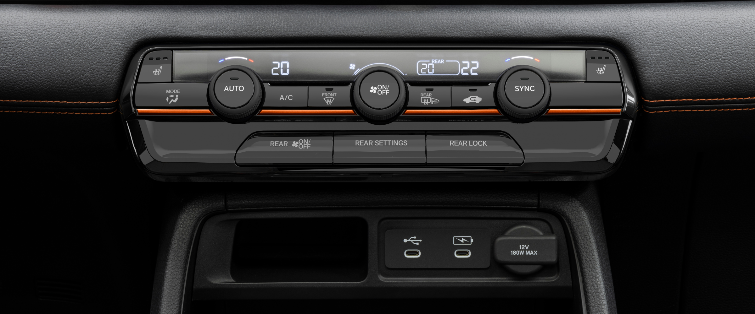 Closeup of the Pilot's climate control panel, with buttons and dials for temperature adjustment.