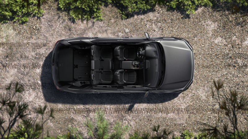 Top-down view of a grey Pilot with the roof removed, showcasing its interior.